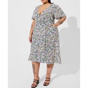 🆕 Floral Midi Swiss Dot Flutter Sleeve Wrap Dress 1 1X 14 16 NWT Torrid New!
